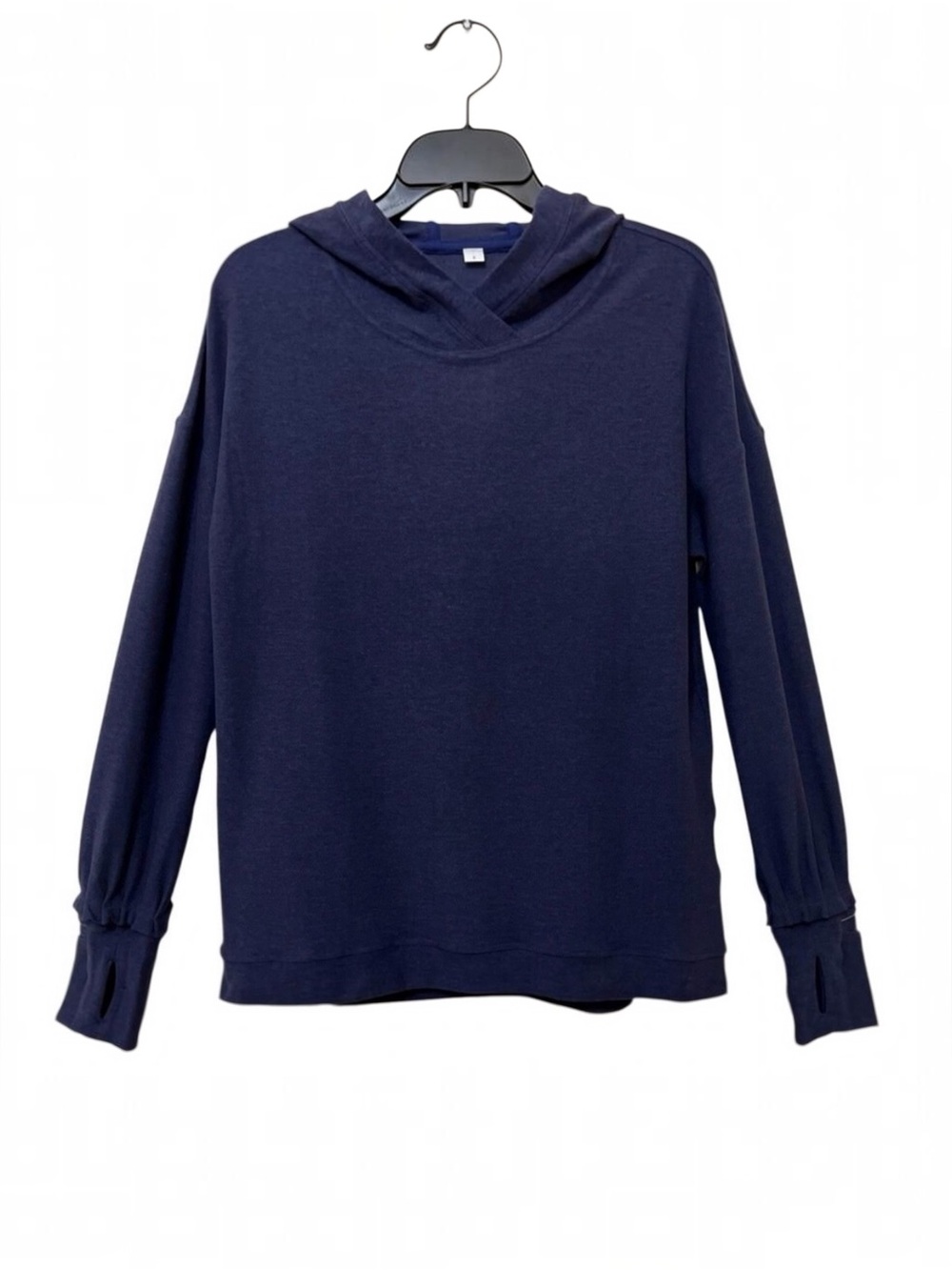 LULULEMON Heathered Hero Blue Extra Mile Pullover Hoodie Ruffle Cuff Running 6